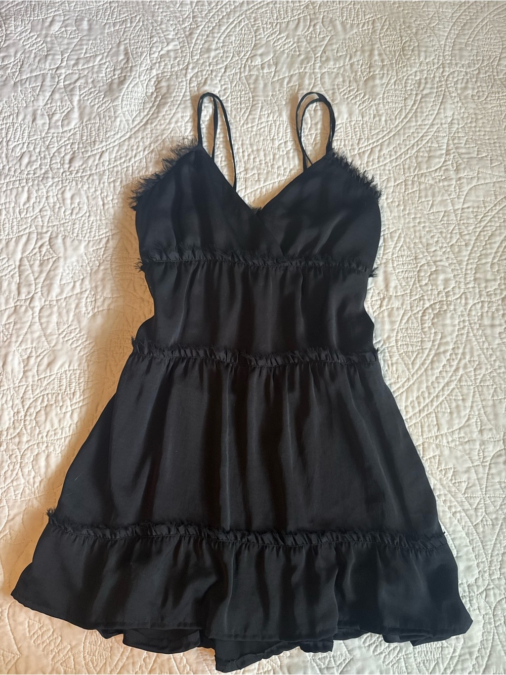Black Lace-Trim Slip Ruffled Mini Chemise